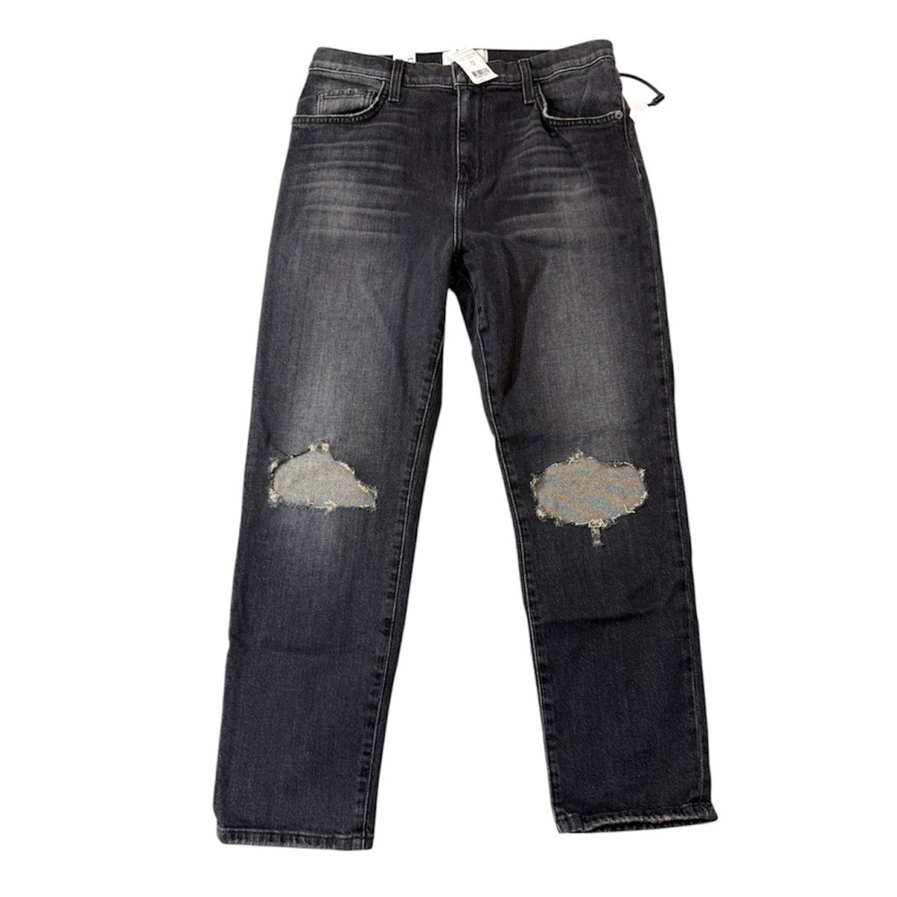 Current Elliott The Vintage Cropped Jeans 29 Black Distressed High Rise